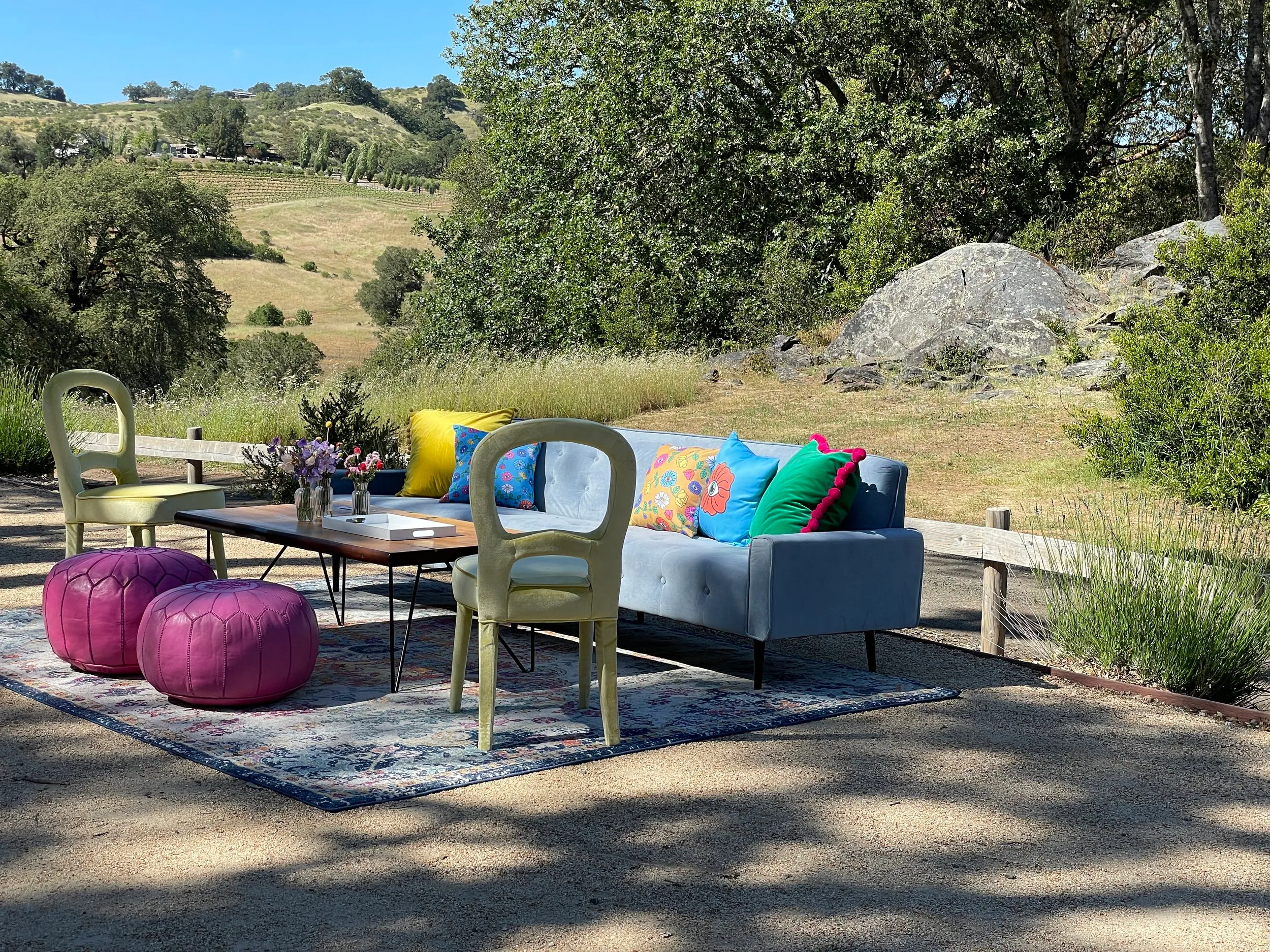 Colorful outdoor lounge set for wedding